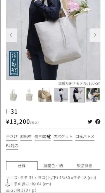 이치자와 신자부로 캔버스 순수 린넨 토트백