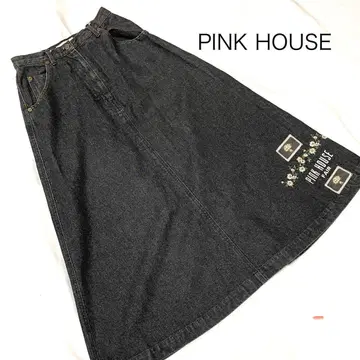 PINKHOUSE 롱 스커트 데님 자수 블랙