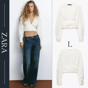 ZARA 자라 텍스처 크롭 셔츠 L