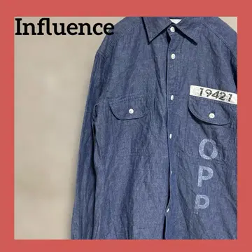 INFLUENCE 일본제 샴브레이 셔츠 M 사이즈 면 100% 90s