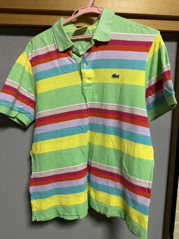 Lacoste 반팔 피케 셔츠 그린 스트라이프