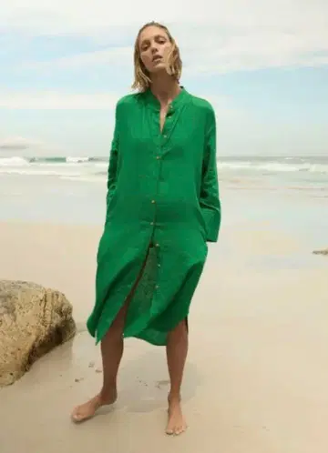 ZARA 자라 린넨 셔츠 원피스 XS 그린 긴팔