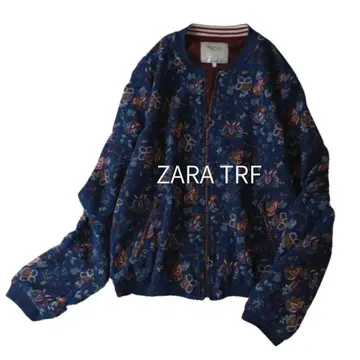 ZARA TRF MA-1 스타일 자켓 블루종 꽃무늬 보타니컬 네이비