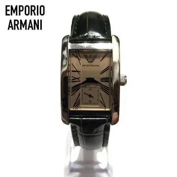 EMPORIO ARMANI 직사각형 시계 그린 가죽