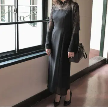 블랙 쉬폰 롱 드레스 긴팔