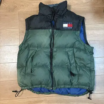 TOMMY HILFIGER 다운 베스트 그린 블랙