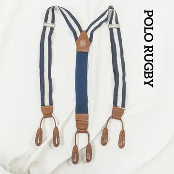 새상품급 POLO RUGBY 서스펜더 가죽 네이비 스트라이프
