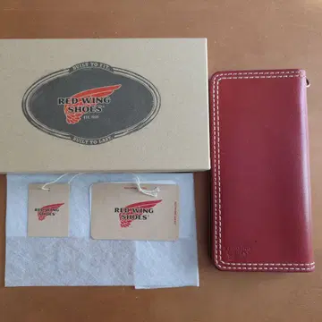 RED WING SHOES 빨간색 천연 가죽 장지갑