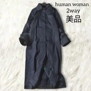 새상품급 휴먼 우먼 롱 코트 M 네이비 2way 노카라 가을/겨울