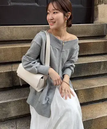 DOUDOU 앞뒤 2WAY 프론트 지퍼 맨투맨 그레이