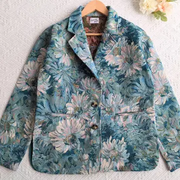 새상품급 merry jenny floral 자카드 자켓 꽃무늬 블루