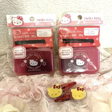 키티 헤어핀 케이스 2개 & 얼굴형 헤어핀 2개 세트 핑크