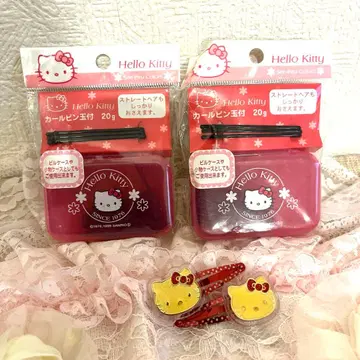 키티 헤어핀 케이스 2개 & 얼굴형 헤어핀 2개 세트 핑크