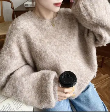 moment+ 샤기 니트 L 베이지