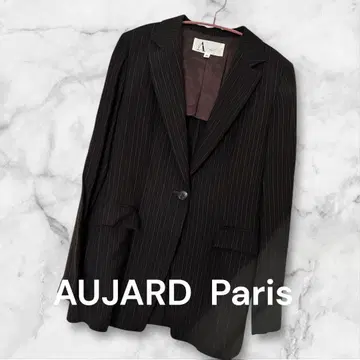 AUJARD Paris 스트라이프 테일러드 자켓 38 브라운 어깨 패드