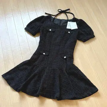 미셸 마카롱 트위드 플레어 원피스 블랙