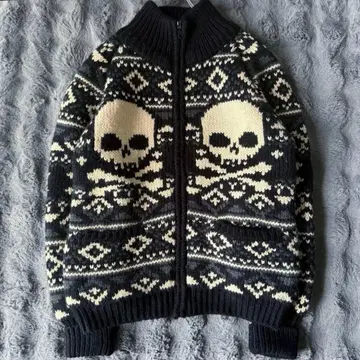 vanson 코위찬 니트 집업 스컬 올 패턴 노르딕 XL 해골