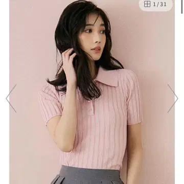 프레이 아이디 실크 블렌드 시어 리브 니트 폴로 핑크
