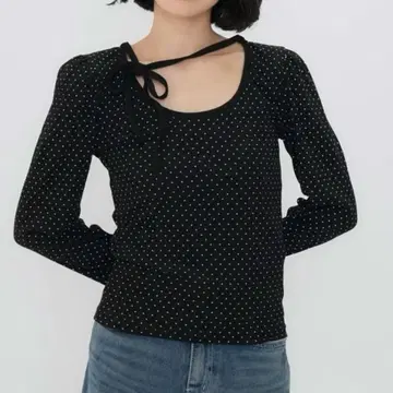 블랙 도트 무늬 긴팔 상의 Enewd nina 발레코어 리본