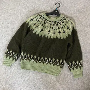 RAVE'S PER UOMO 올리브 그린 노르딕 무늬 니트 스웨터 M