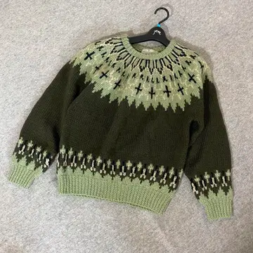 RAVE'S PER UOMO 올리브 그린 노르딕 무늬 니트 스웨터 M