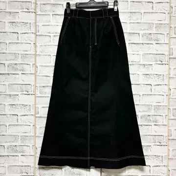 HARE 하레 블랙 롱 스커트 화이트 스티치 디자인 플레어