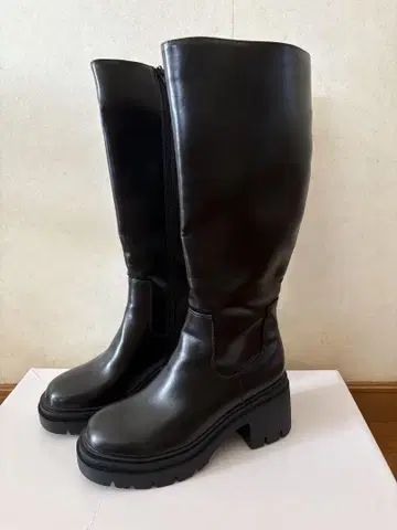 GRL 블랙 가죽 롱 부츠 통굽