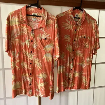 Quiksilver 트로피컬 패턴 알로하 셔츠 M&L 페어