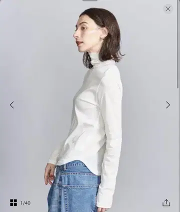 뷰티 앤 유스 코튼 플라이스 시어 터틀넥 티셔츠 화이트