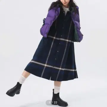 BEAMSBOY 가을/겨울 네이비 브라운 빅 타탄 원피스