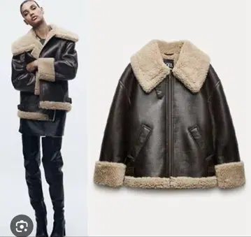 브라운 무스탕 퍼 자켓 Zara