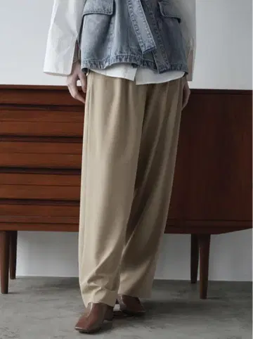 베이지 와이드 팬츠 롱 기장