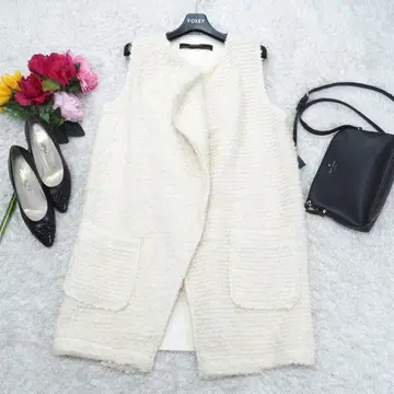 G6631*자라 니트 롱 베스트 베스트 화이트 크림색 S