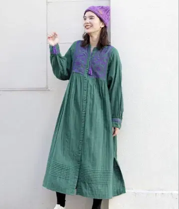 티티카카 인도산 자수 롱 원피스 그린