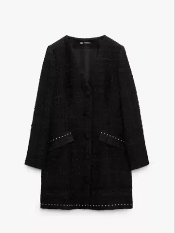 ZARA 블랙 S 트위드 노카라 자켓