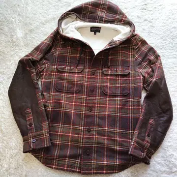L.L.Bean 후드 부착 체크 무늬 자켓 S 가죽 엘보