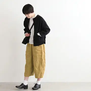 tumugu 솔리 린넨 8분 길이 팬츠