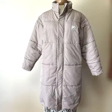 FILA 베이지 롱 코트 벤치 코트 충전솜