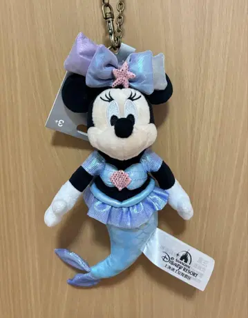 상하이 디즈니랜드 미니 마우스 인어공주 봉제 인형 키체인 미사용 새상품