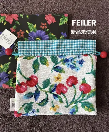 미사용 새상품 FEILER 페이러 파우치 체리 패턴 x 깅엄 체크