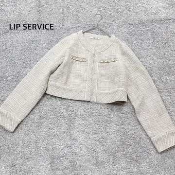 립 서비스 글로시 트위드 노카라 자켓 베이지