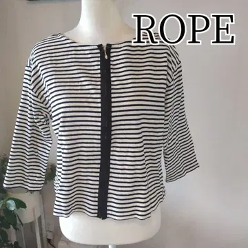 ROPE 로페 풀 집업 보더 가디건 티셔츠 소재 7부 소매