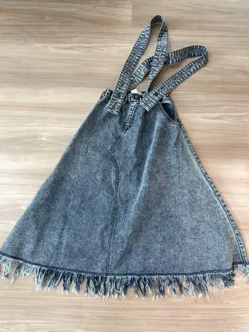 마키즈 성인 프린지 데님 서스펜더 스커트 빅 필드