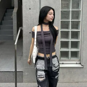EMMY 스카프 세트 오프숄더 개더 티셔츠