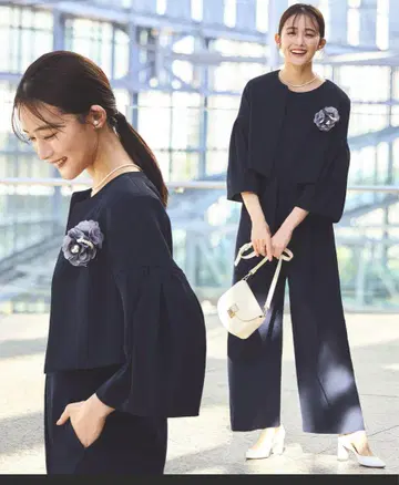 미사용급 플레어 슬리브 자켓 & 올인원 2점 네이비 S