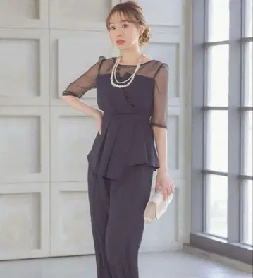 결혼식 팬츠 스타일 네이비 쉬폰 셋업 S Retica