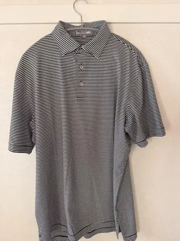 Peter Millar 화이트 블랙 스트라이프 피케 셔츠 M 사이즈