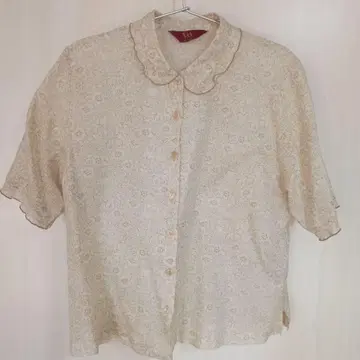 V&A 꽃무늬 스캘럽 옷깃 반팔 셔츠 도쿄 블라우스