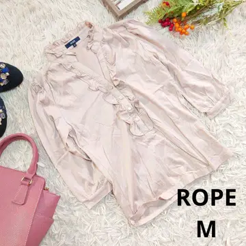 ROPE 셔츠/블라우스 (M) 더스티 핑크/하이넥/프릴