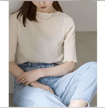 NOBLE 노블 시어 크레이프 저리 5부 소매 T셔츠 화이트